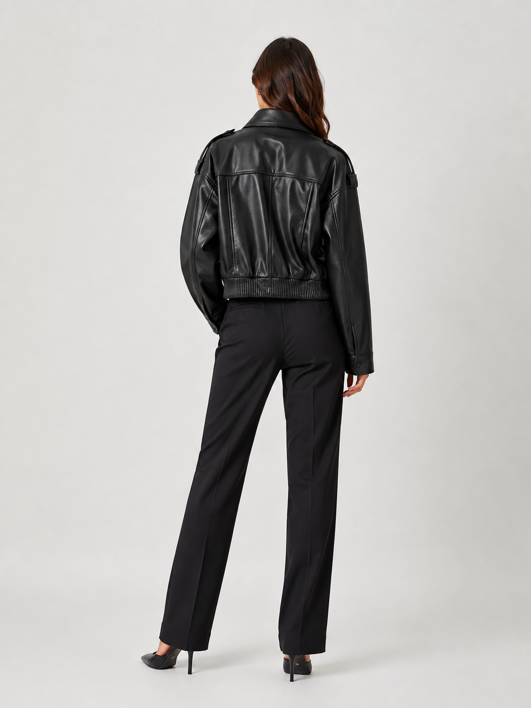 Veste Courte Cuir Noir Femme