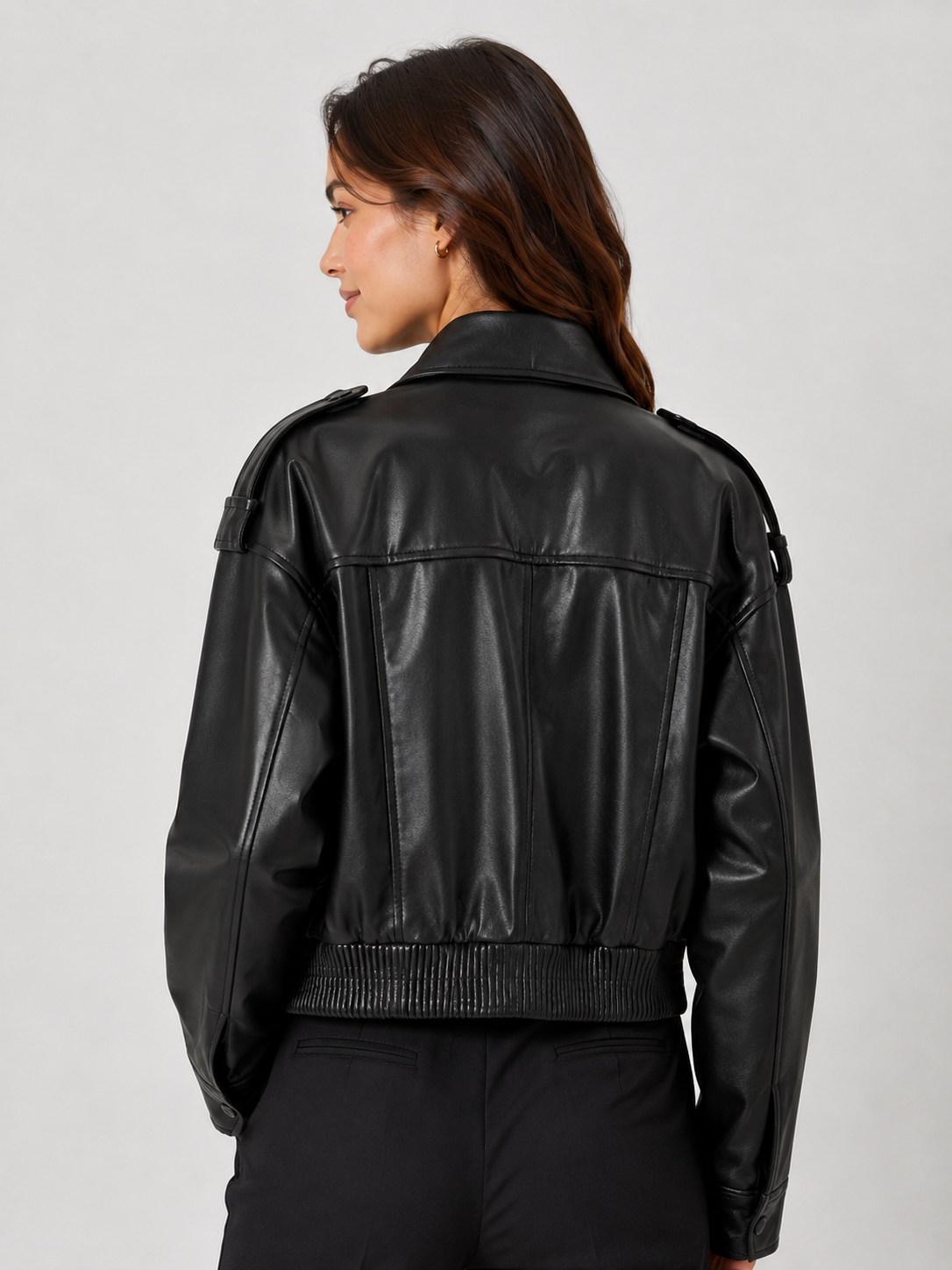 Veste Courte Cuir Noir Femme