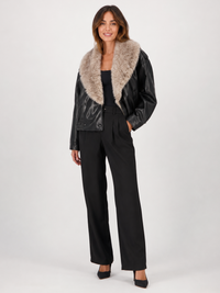 Veste Noir Cuir Fourrure Femme