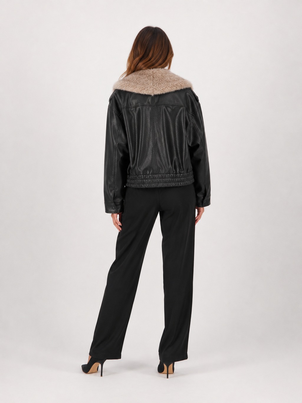 Veste Noir Cuir Fourrure Femme