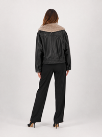 Veste Noir Cuir Fourrure Femme