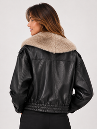 Veste Noir Cuir Fourrure Femme