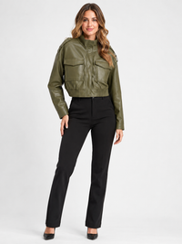 Veste Courte Cuir Marron Femme
