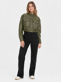 Veste Courte Cuir Marron Femme
