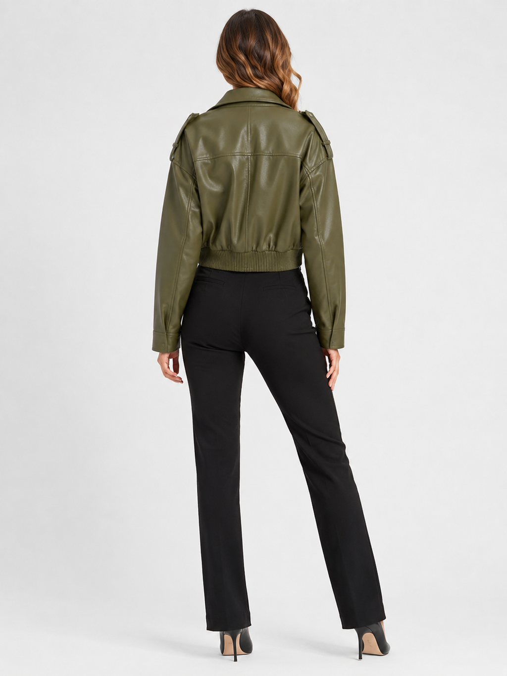 Veste Courte Cuir Marron Femme