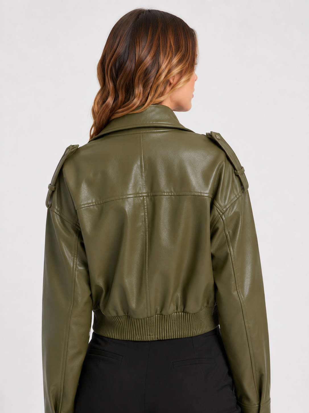 Veste Courte Cuir Marron Femme