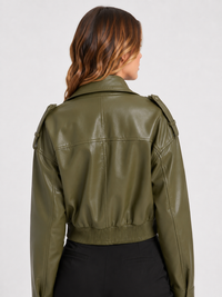 Veste Courte Cuir Marron Femme