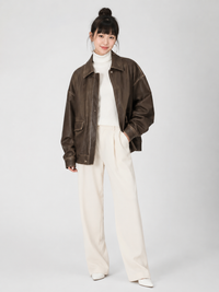 Veste Longue Cuir Marron Femme