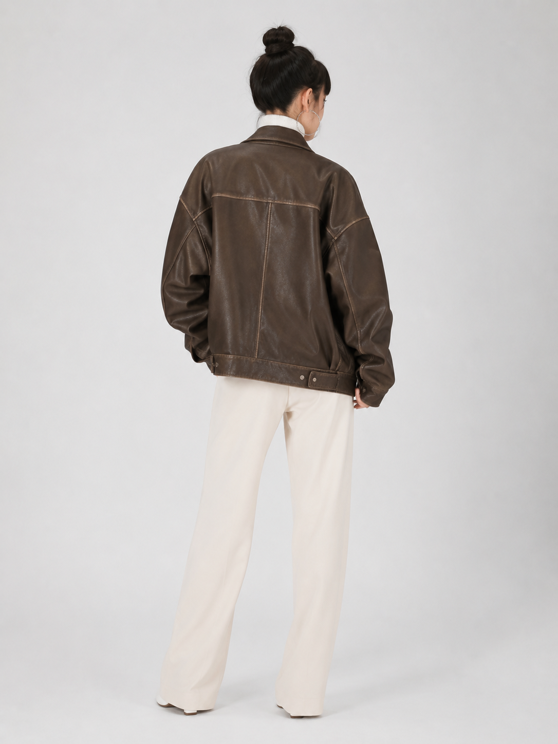 Veste Longue Cuir Marron Femme