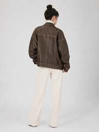 Veste Longue Cuir Marron Femme