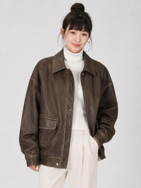 Veste Longue Cuir Marron Femme