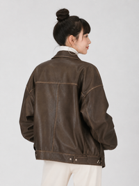 Veste Longue Cuir Marron Femme