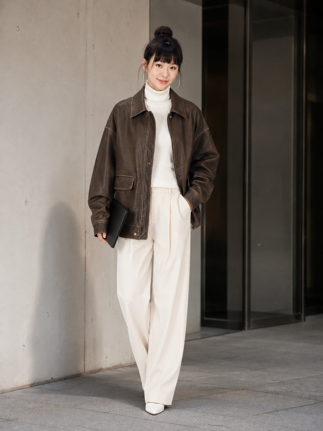 Veste Longue Cuir Marron Femme