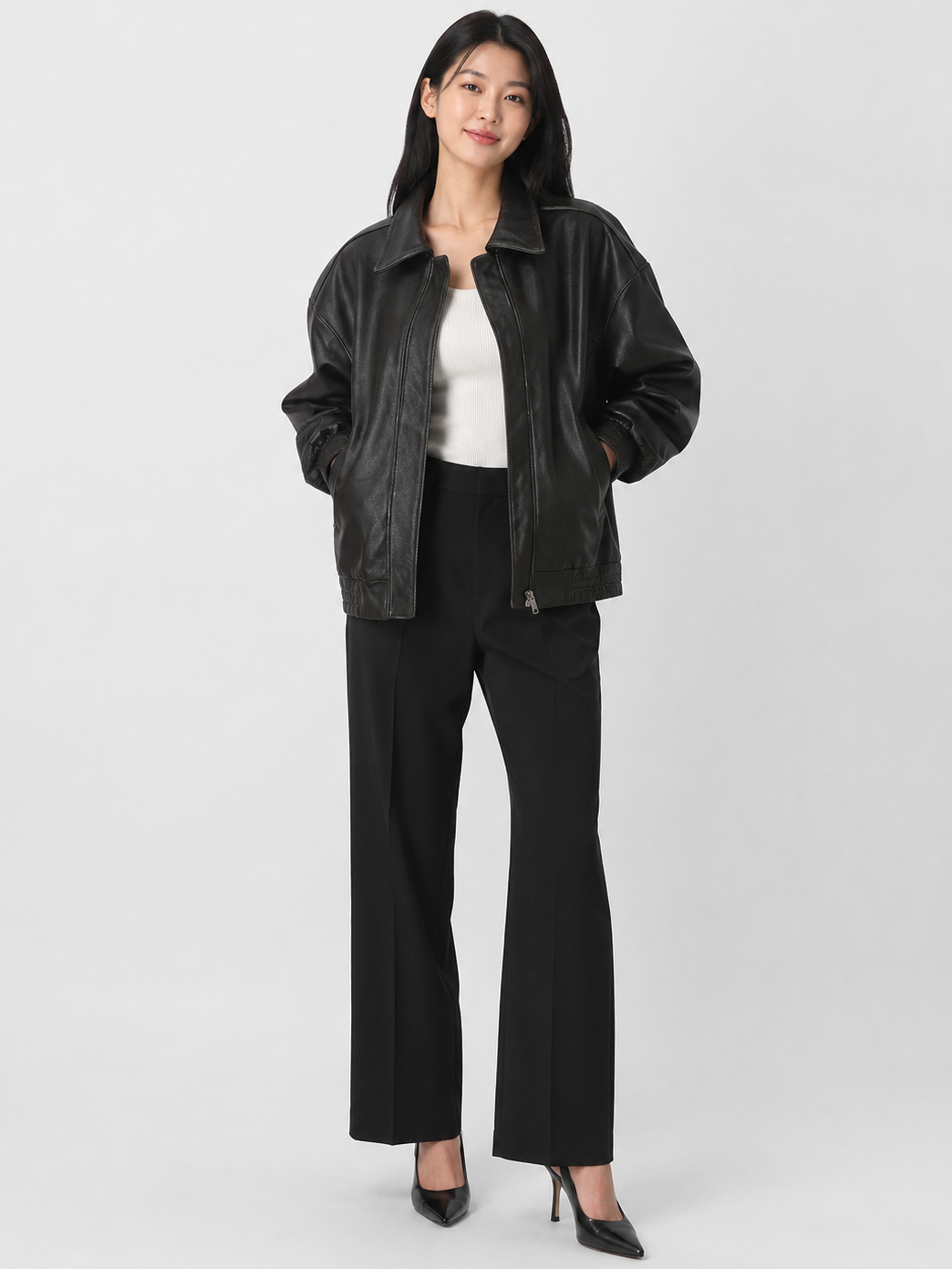 Veste Longue Cuir Femme Marron