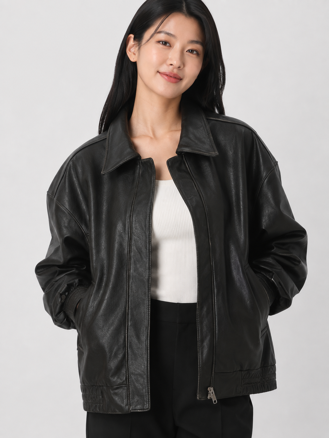 Veste Longue Cuir Femme Marron