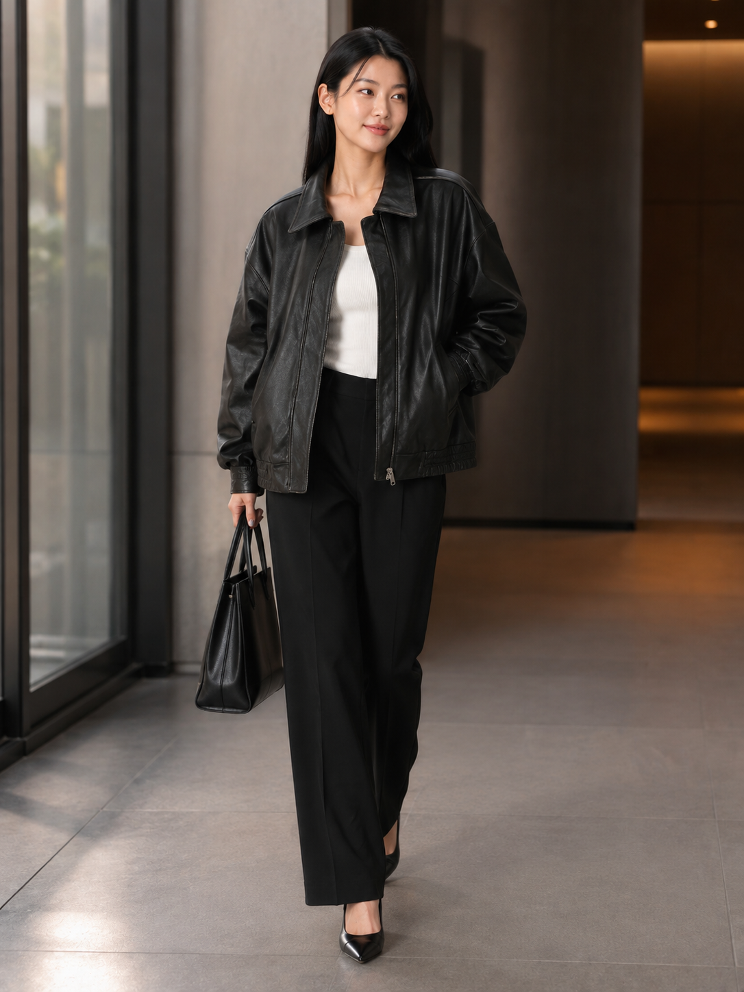 Veste Longue Cuir Femme Marron