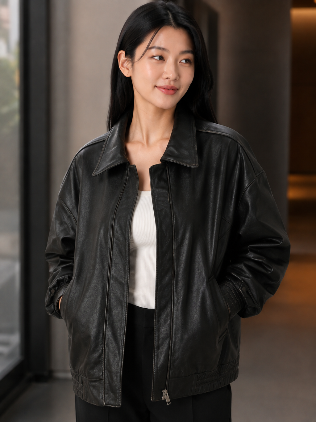 Veste Longue Cuir Femme Marron