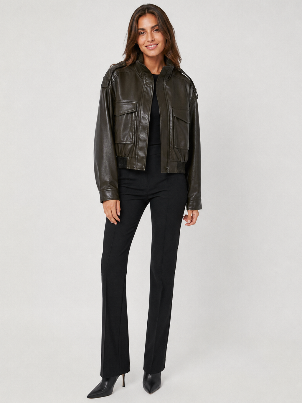 Veste Cuire Courte Femme
