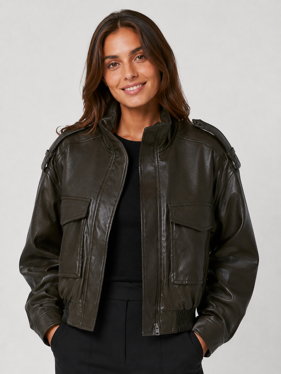 Veste Cuire Courte Femme