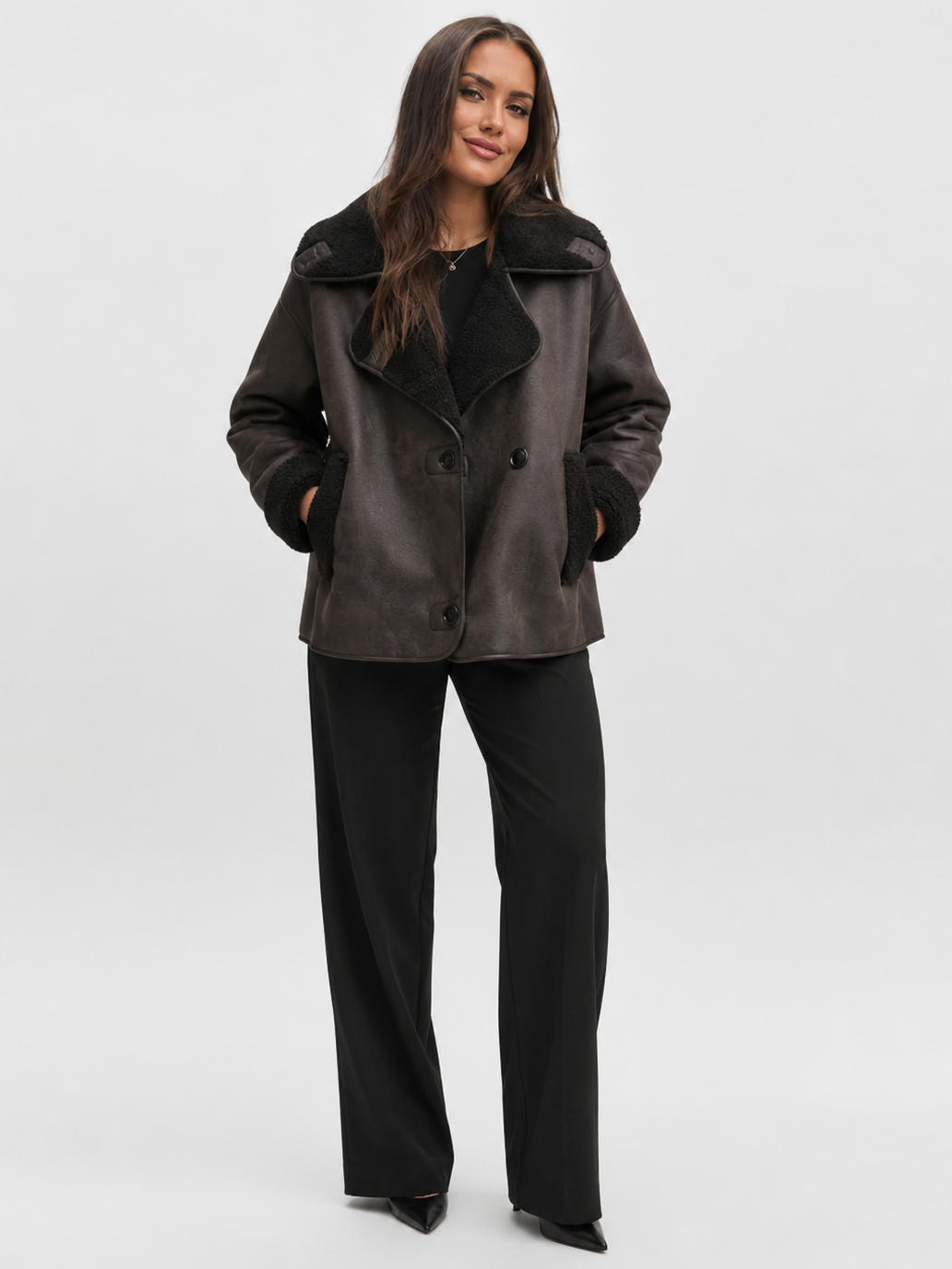 Veste En Cuir Marron Avec Fourrure Femme