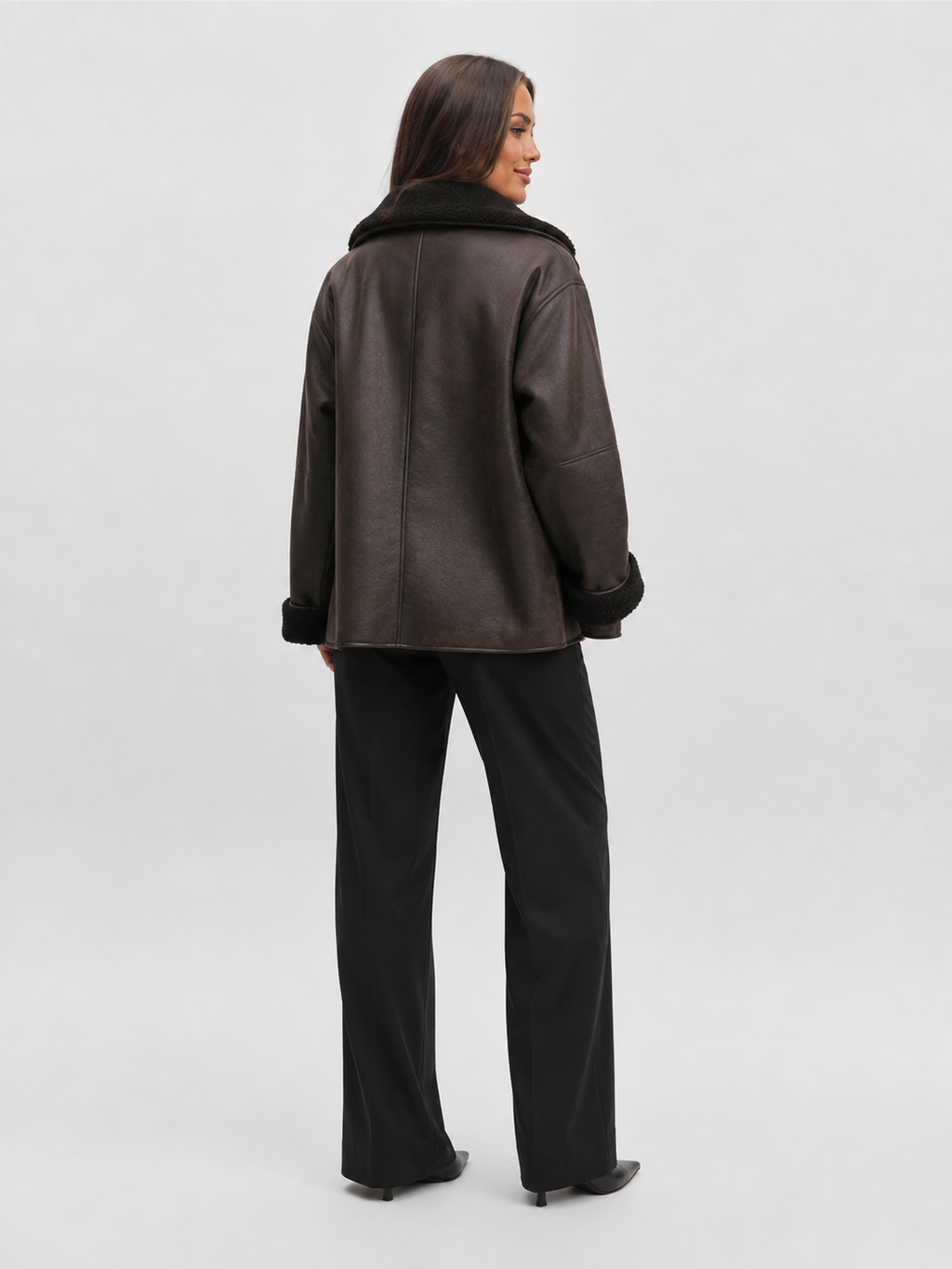 Veste En Cuir Marron Avec Fourrure Femme