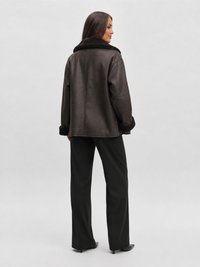 Veste En Cuir Marron Avec Fourrure Femme