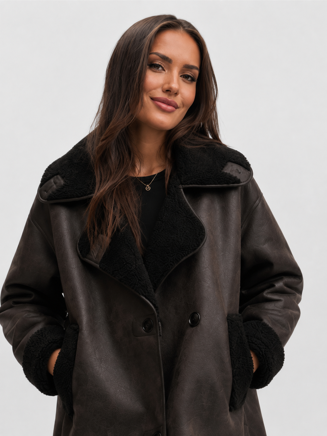 Veste En Cuir Marron Avec Fourrure Femme