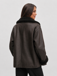 Veste En Cuir Marron Avec Fourrure Femme