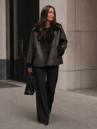 Veste En Cuir Marron Avec Fourrure Femme