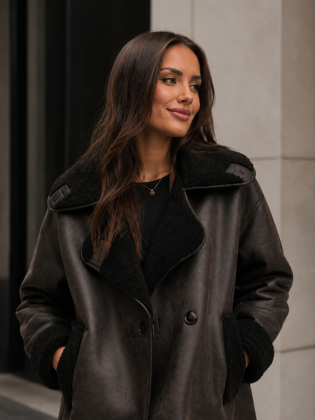 Veste En Cuir Marron Avec Fourrure Femme