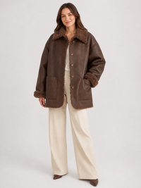 Veste Cuir Marron Femme Col Fourrure