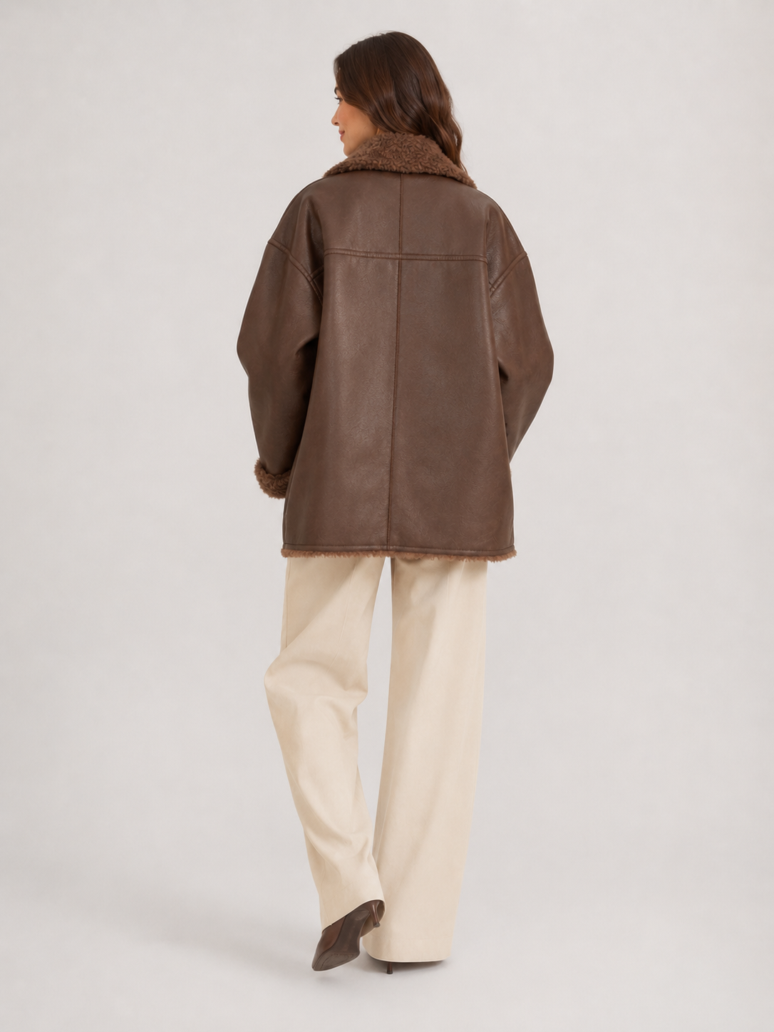 Veste Cuir Marron Femme Col Fourrure