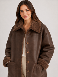 Veste Cuir Marron Femme Col Fourrure