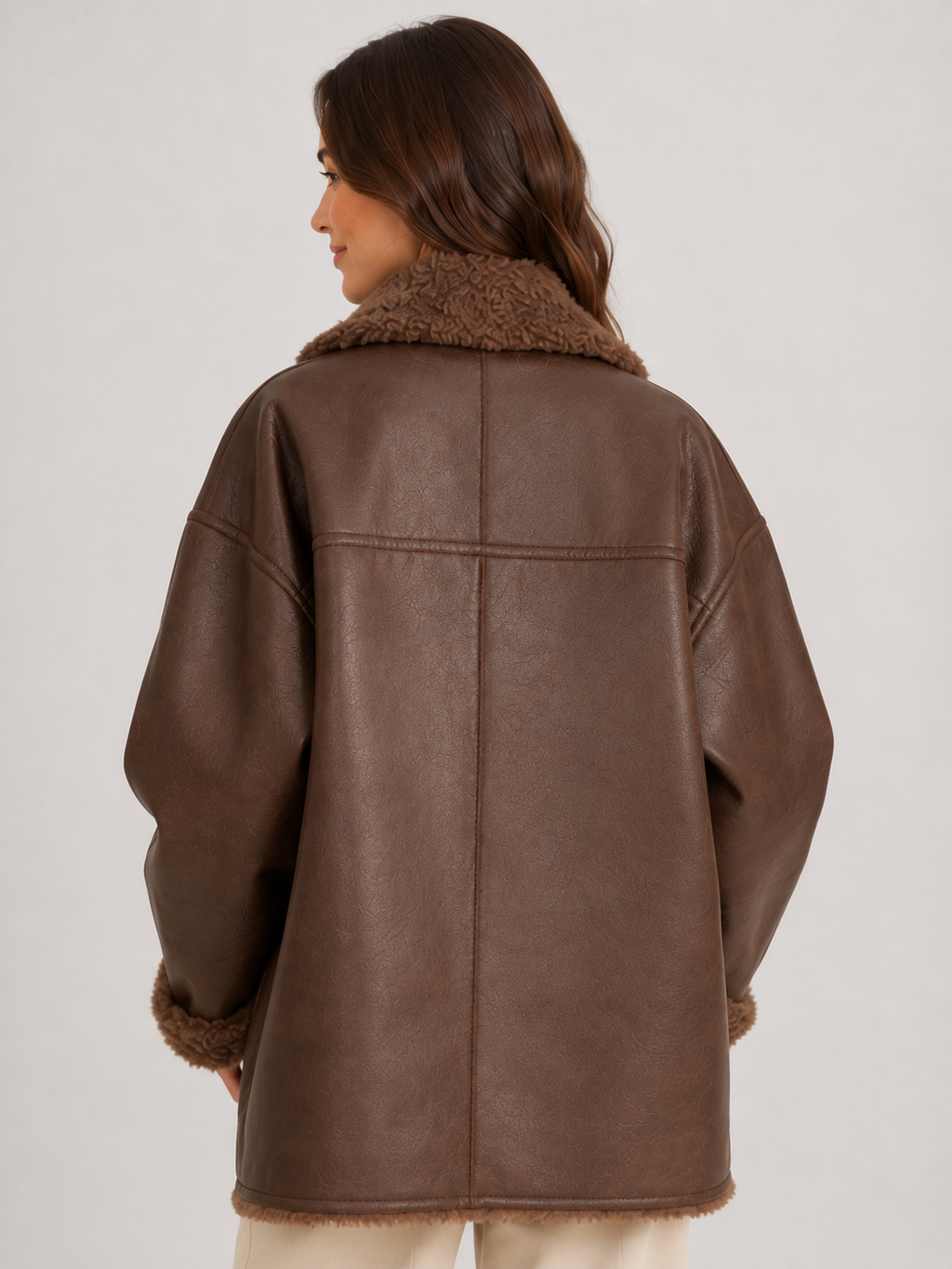Veste Cuir Marron Femme Col Fourrure