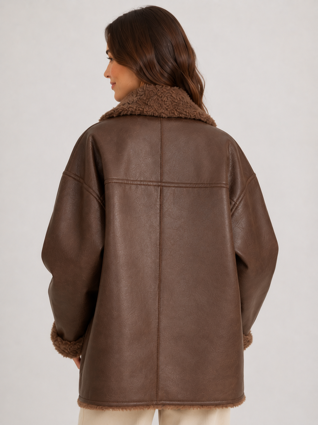 Veste Cuir Marron Femme Col Fourrure