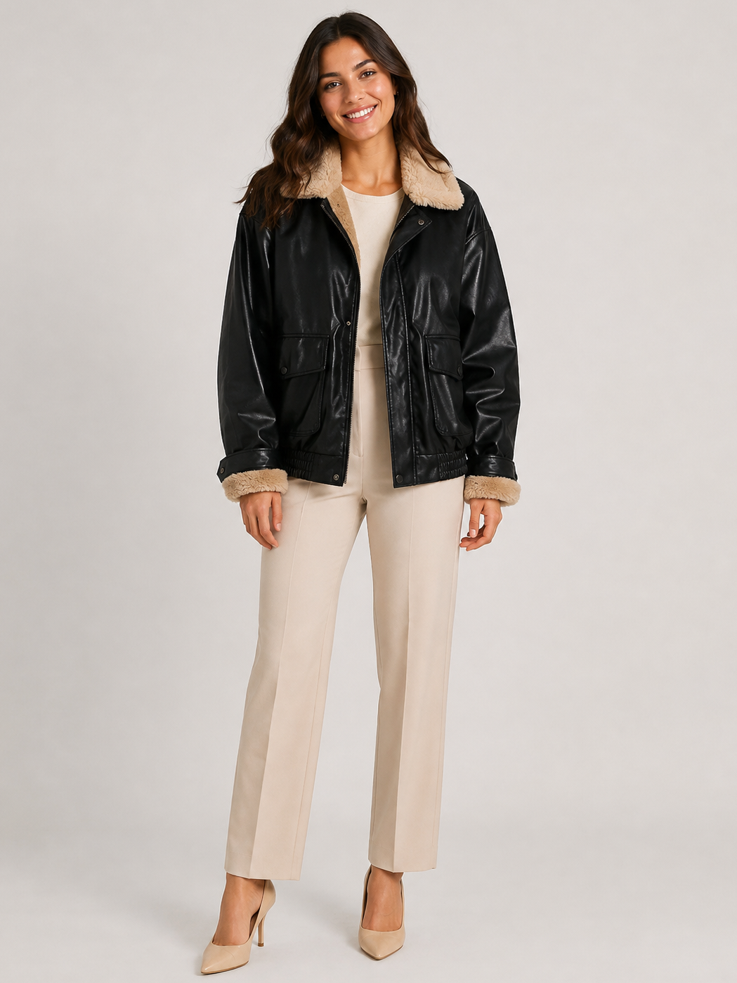Veste Cuir Noir Fourrure Femme