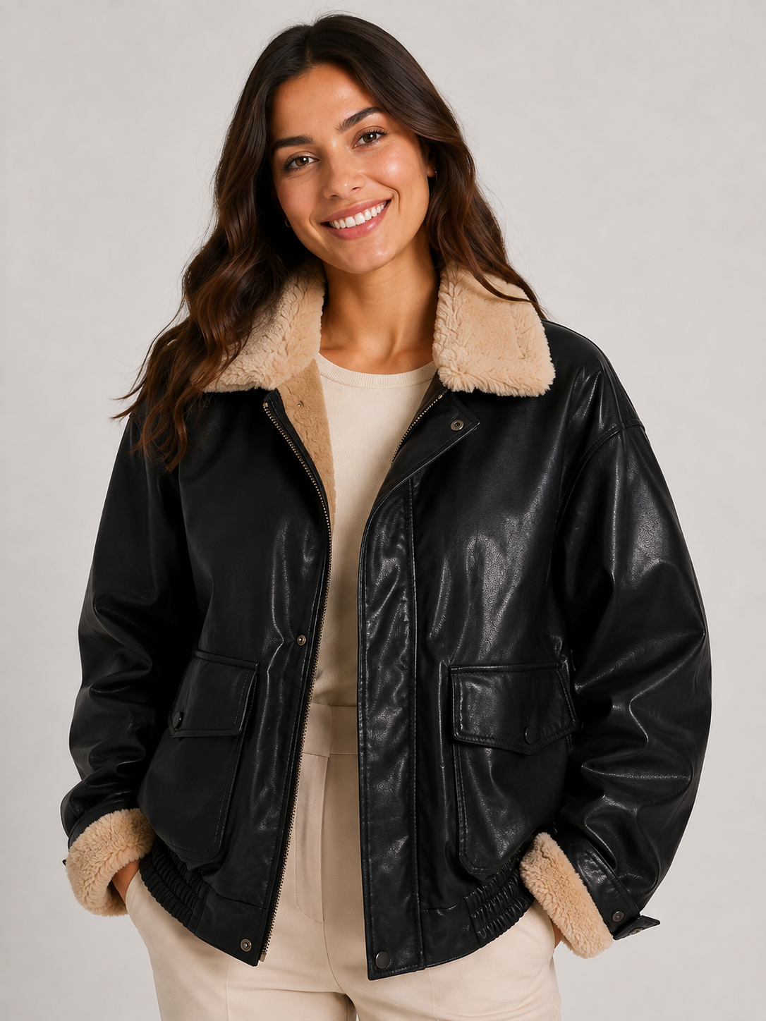 Veste Cuir Noir Fourrure Femme