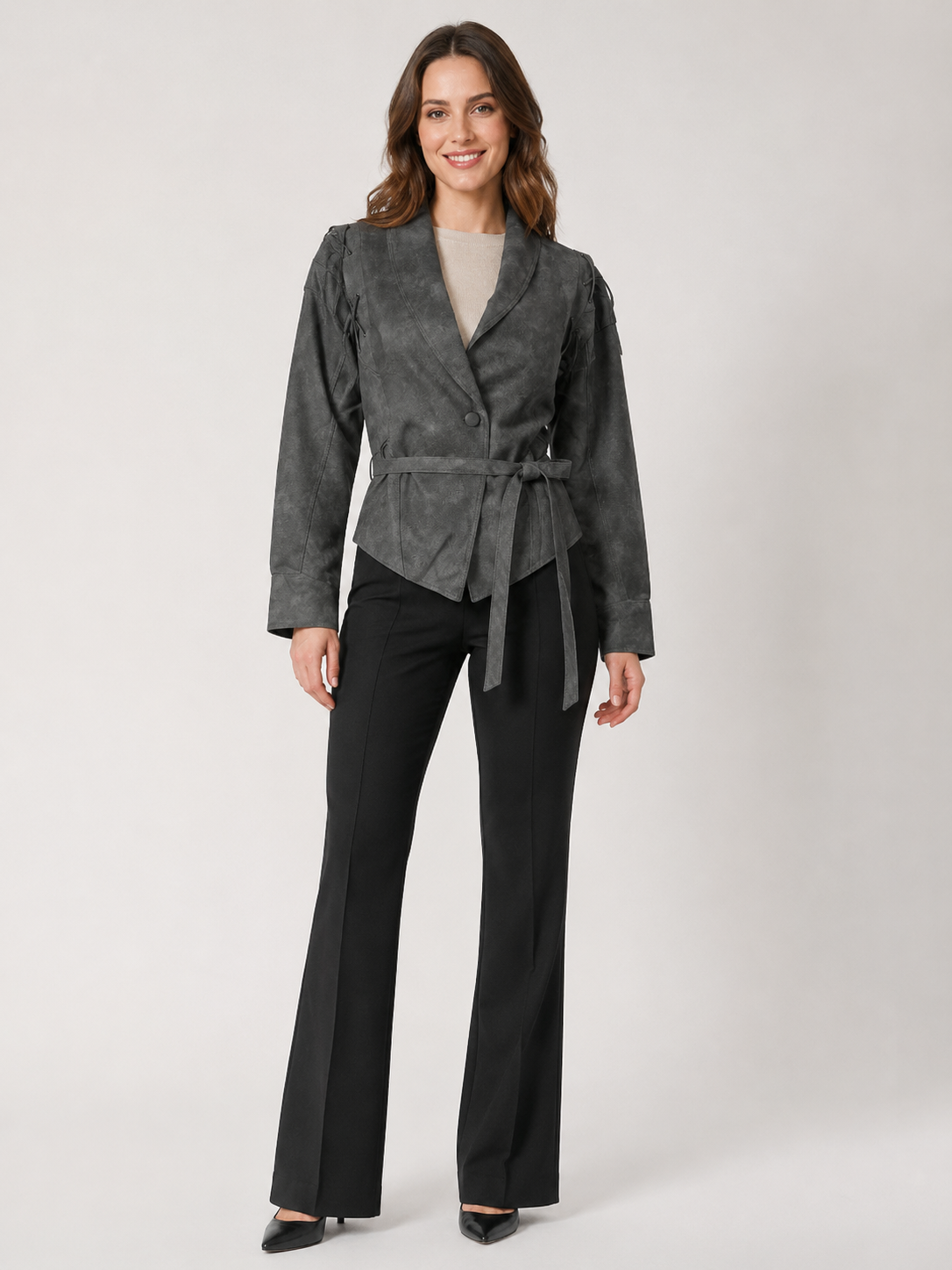Veste En Cuir Femme Grise