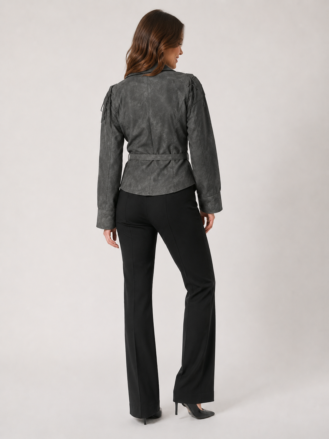 Veste En Cuir Femme Grise