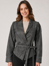 Veste En Cuir Femme Grise