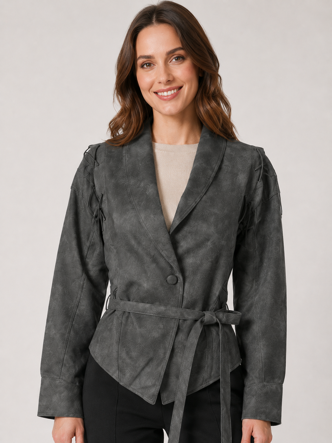 Veste En Cuir Femme Grise