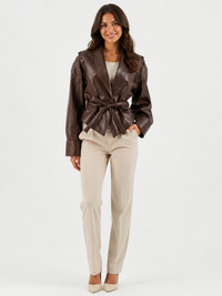 Veste Cuir Marron Oversize Femme