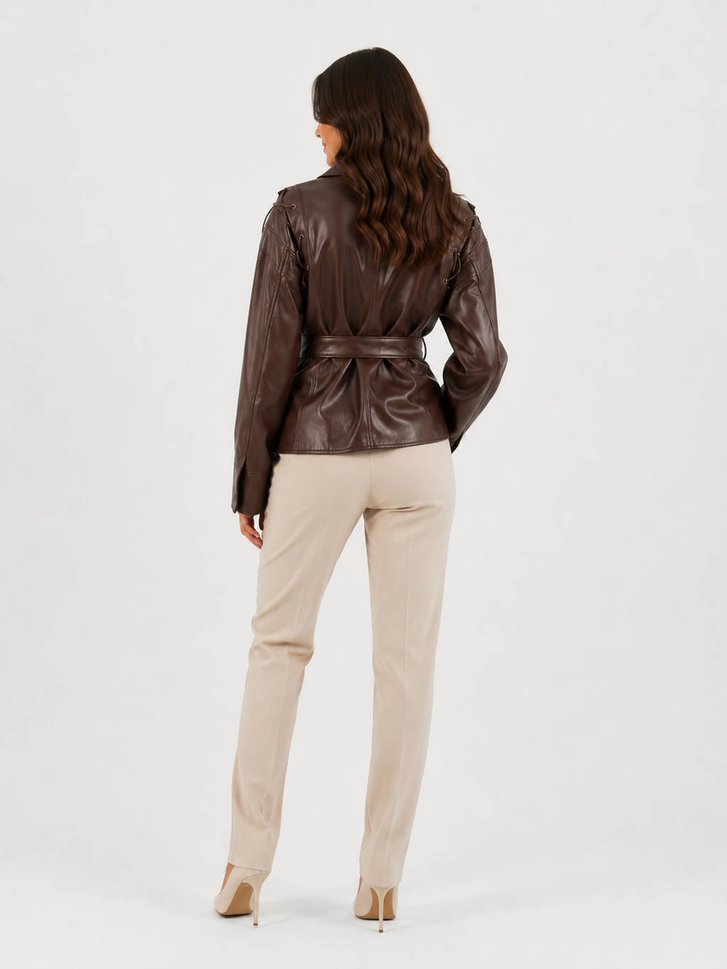 Veste Cuir Marron Oversize Femme