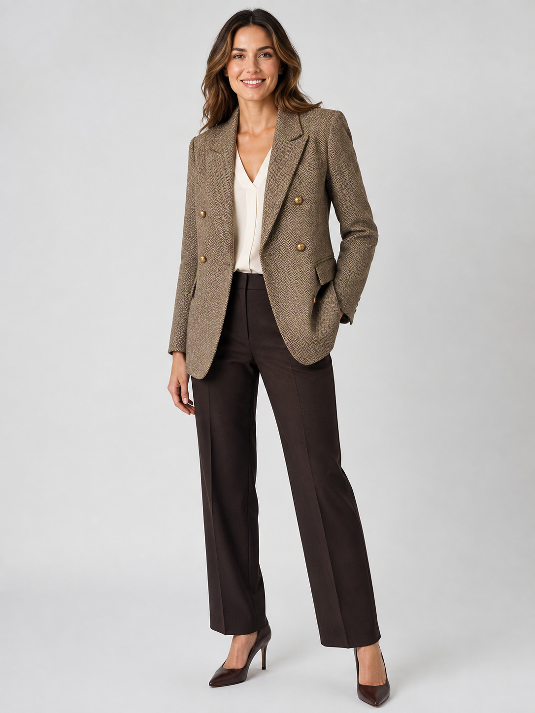 Veste Blazer Marron Femme Croisé