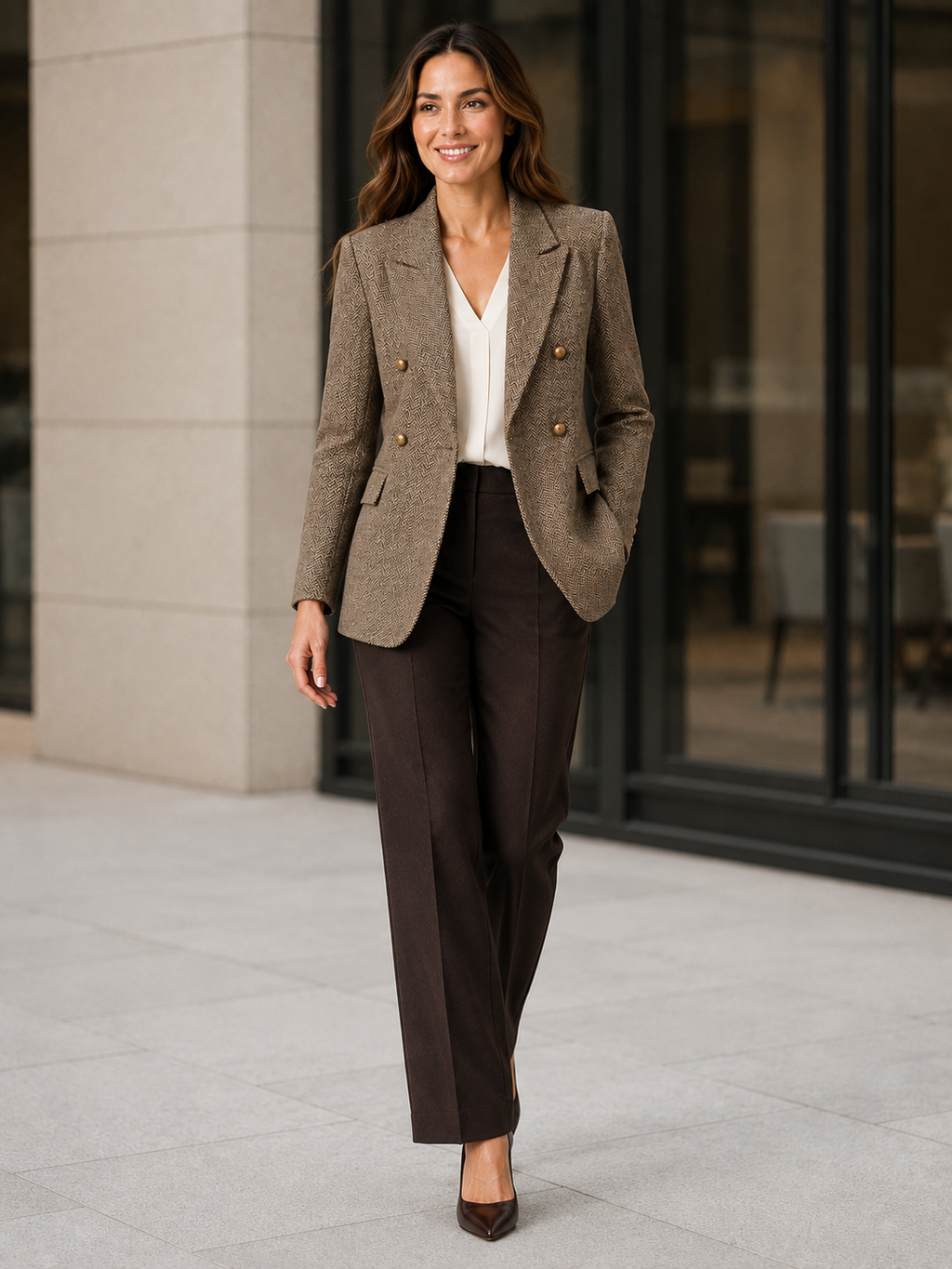Veste Blazer Marron Femme Croisé