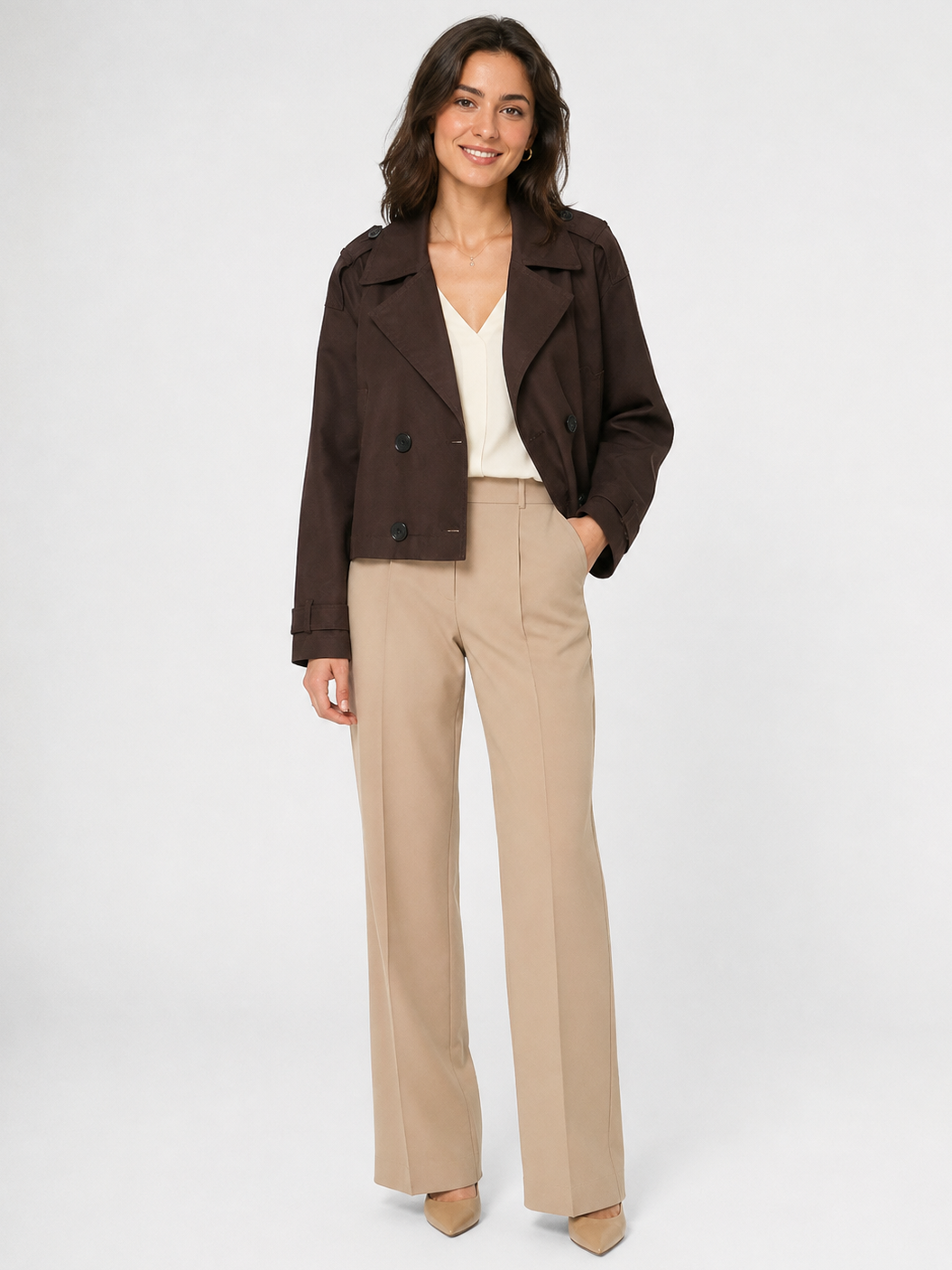 Trench Court Marron Femme