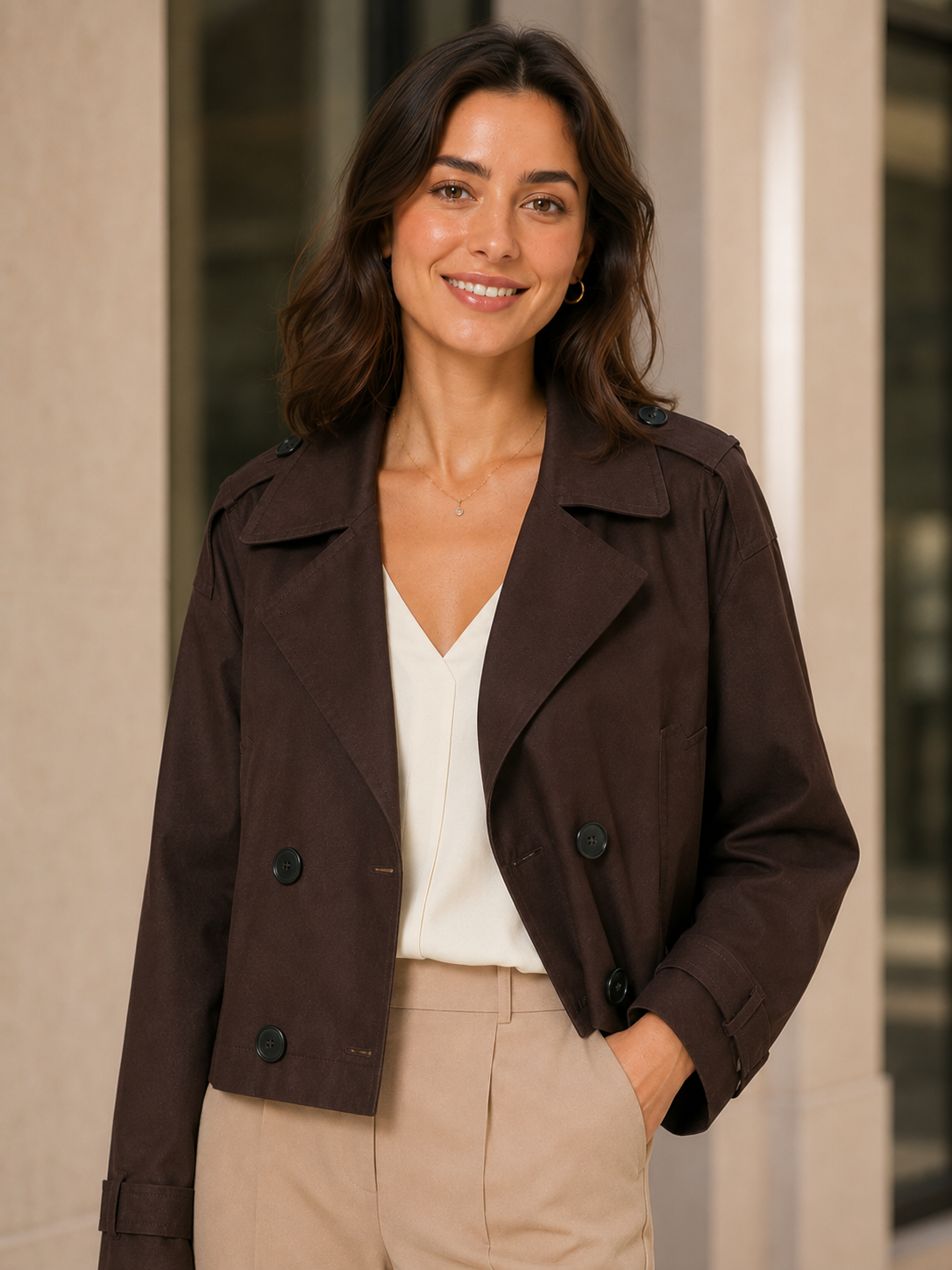 Trench Court Marron Femme