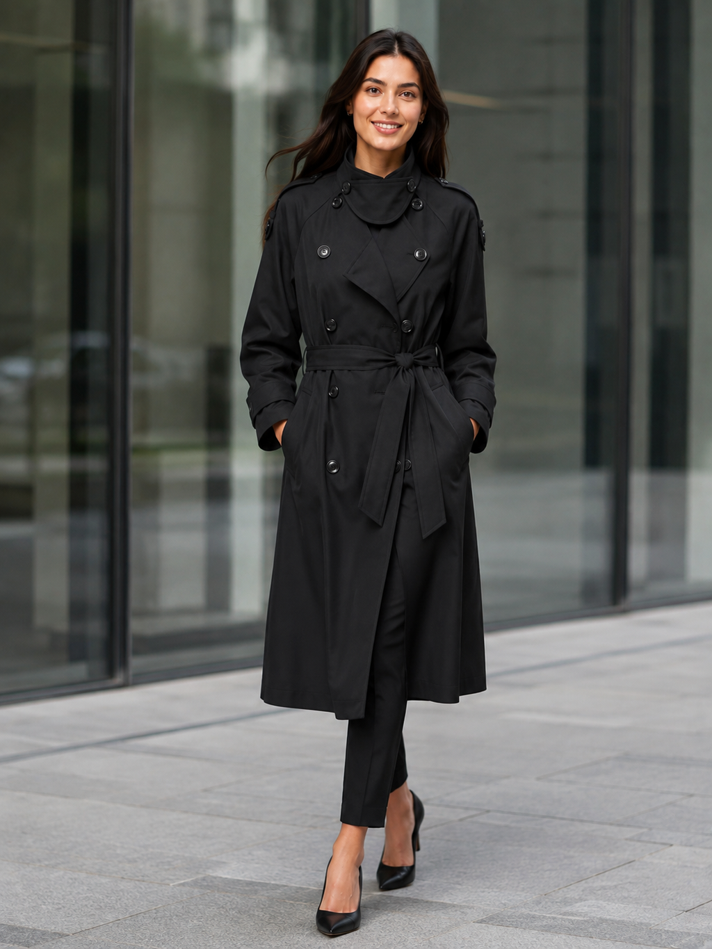 Trench Long Femme Noir