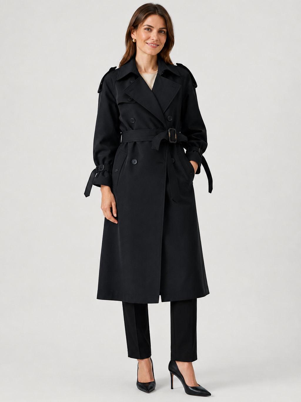 Manteau Trench Long Noir Femme