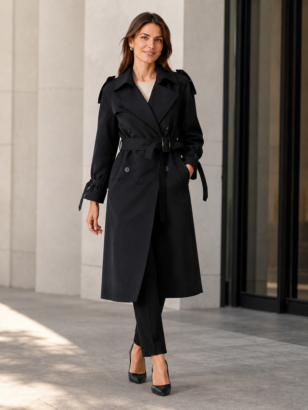 Manteau Trench Long Noir Femme